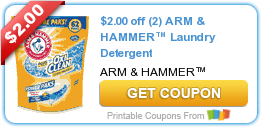 HOT New Printable Coupon: $2 00 off (2) ARM HAMMER™ Laundry Detergent