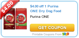 HOT New Printable Coupon: $4 00 off 1 Purina ONE Dry Dog Food