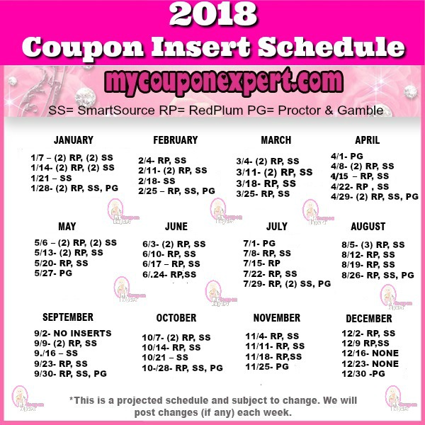 2018 Coupon Insert Schedule