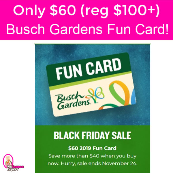 Wow Busch Gardens 2019 Fun Card 60 Reg 100 Hurry
