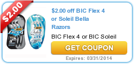 $2.00 off BIC Flex 4 or Soleil Bella Razors Coupon