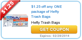 $1.25 off Any One Package of Hefty Trash Bags Coupon