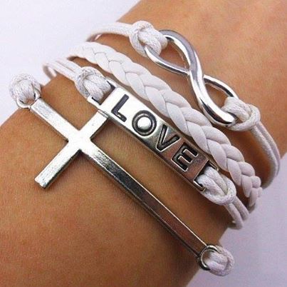 Infinite, Love, Cross White Leather Bracelet Only $1.80 Shipped