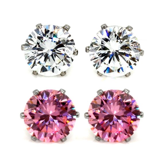 2 Pairs of Stainless Steel Cubic Zirconia Stud Earrings Only $3.99 Shipped