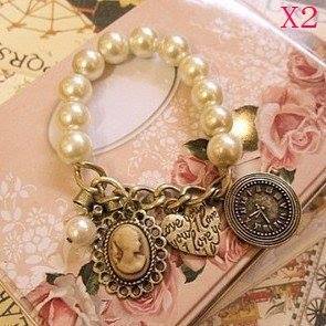 2 Retro Vintage Heart Queen Head Pearl Bracelets Only $1.99 Shipped