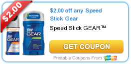 New Printable Coupon: $2.00 off any Speed Stick Gear