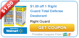 New Printable Coupon: $1.00 off 1 Right Guard Total Defense Deodorant