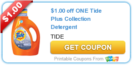 New Printable Coupon: $1.00 off ONE Tide Plus Collection Detergent