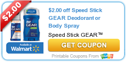 New Printable Coupon: $2.00 off Speed Stick GEAR Deodorant or Body Spray