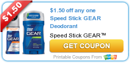 New Printable Coupon: $1.50 off any one Speed Stick GEAR Deodorant
