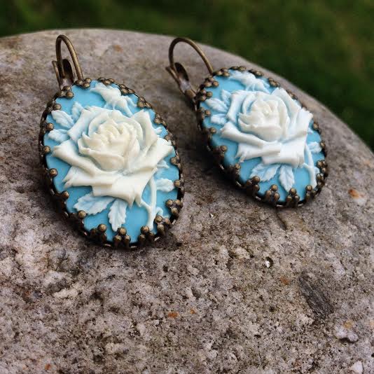 Ivory Rose and Vintage Blue Cameo Earrings Only $6.99 – 65% Savings