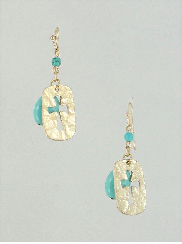 Turquoise-and-Gold-Open-Metal-Cross-Earring