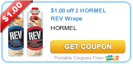 New Printable Coupon: $1.00 off 2 HORMEL REV Wraps