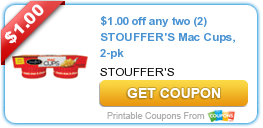 New Printable Coupon: $1.00 off any two (2) STOUFFER’S Mac Cups, 2-pk
