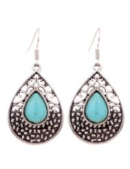 Tibetan Silver Teardrop Turquoise Drop Earrings Only $3.76