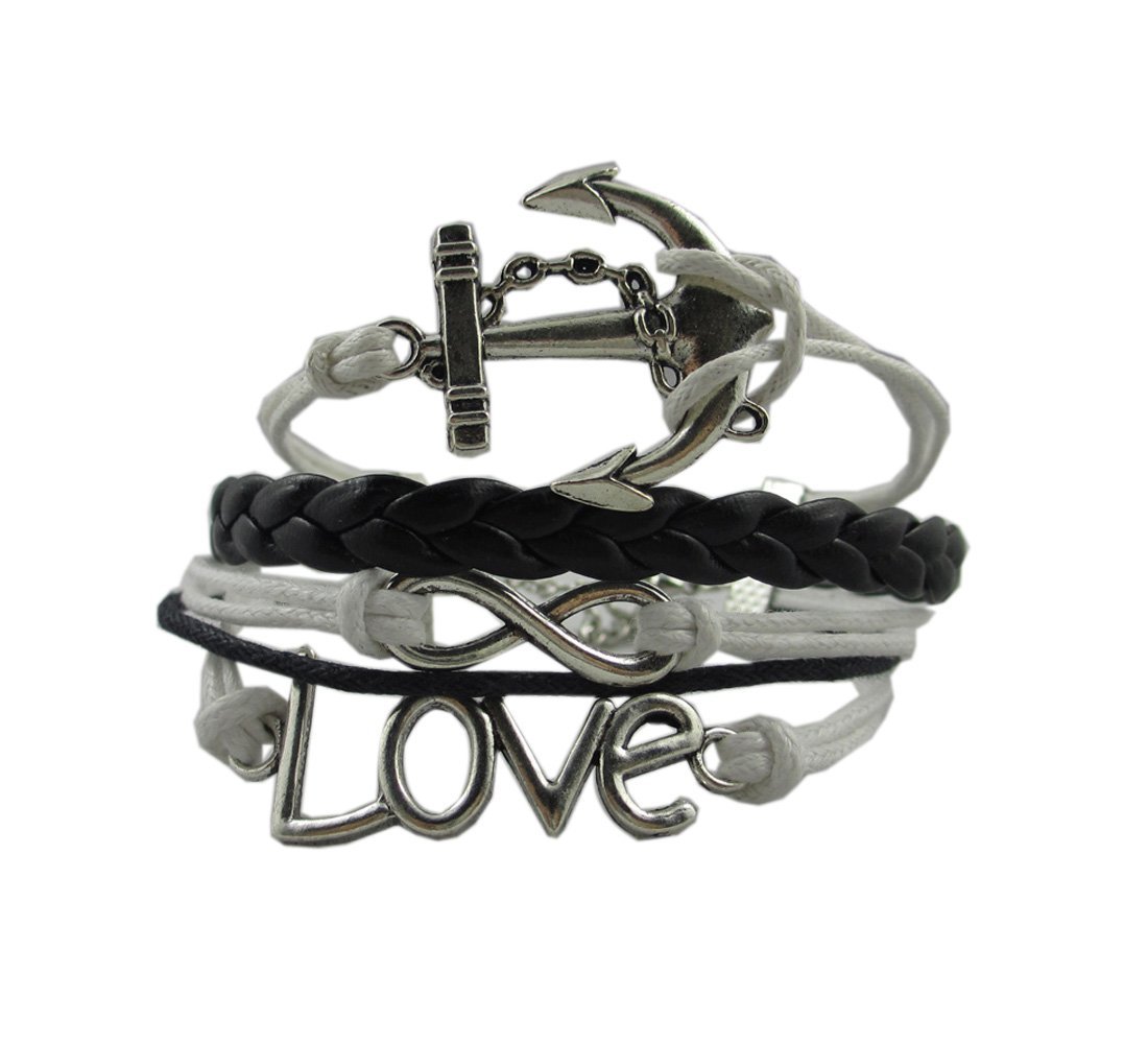 Silver and Black Infinity Anchor Love Charms Wrap Bracelet Only $1.93 Shipped