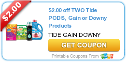 New Printable Coupon: $2.00 off TWO Tide PODS, Gain or Downy Products