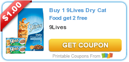 New Printable Coupon: Buy 1 9Lives Dry Cat Food get 2 free