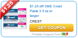 New Printable Coupon: $1.25 off ONE Crest Paste 3.5 oz or larger