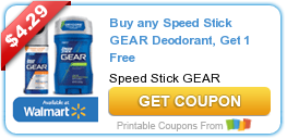 New Printable Coupon: Buy any Speed Stick GEAR Deodorant, Get 1 Free