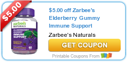 New Printable Coupon: $5.00 off Zarbee’s Elderberry Gummy Immune Support