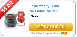 New Printable Coupon: $5.00 off any Glade Wax Melts Warmer