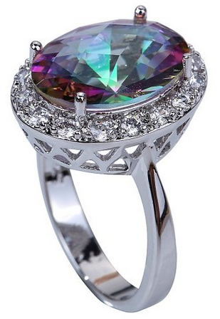Oval Cut Rainbow Created Topaz Silver Plated Ring Only $5.85 Shipped (Reg. $22.16)