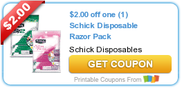 New Printable Coupon: $2.00 off one (1) Schick Disposable Razor Pack