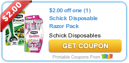 New Printable Coupon: $2.00 off one (1) Schick Disposable Razor Pack