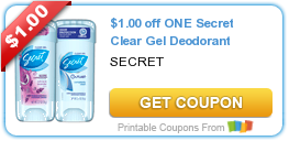 New Printable Coupon: $1.00 off ONE Secret Clear Gel Deodorant