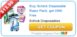 New Printable Coupon: Buy Schick Disposable Razor Pack, get ONE Free