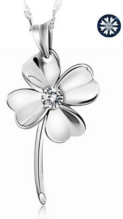 Fashion Large Four Leaf Clover Swiss Crystal Sterling Silver Necklace Only $3.75 Shipped