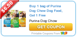 HOT New Printable Coupon: Buy 1 bag of Purina Dog Chow Dog Food, Get 1 Free