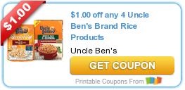 New Printable Coupon: $1.00 off any 4 Uncle Ben’s Brand Rice Products