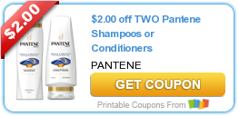 New Printable Coupon: $2.00 off TWO Pantene Shampoos or Conditioners