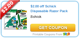 New Printable Coupon: $2.00 off Schick Disposable Razor Pack