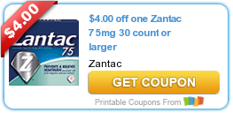New Printable Coupon: $4.00 off one Zantac 75mg 30 count or larger