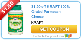 New Hot Printable Coupon: $1.50 off KRAFT 100% Grated Parmesan Cheese