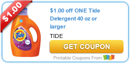 Hot New Printable Coupon: $1.00 off ONE Tide Detergent 40 oz or larger