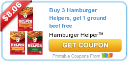 Hot New Printable Coupon: Buy 3 Hamburger Helpers, get 1 ground beef free