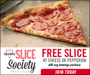 FREE Slice of Pizza at Sbarro with Beverage Purchase