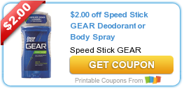 HOT New Printable Coupon: $2.00 off Speed Stick GEAR Deodorant or Body Spray