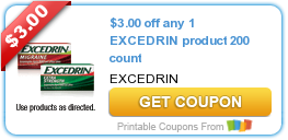 HOT New Printable Coupon: $3.00 off any 1 EXCEDRIN product 200 count