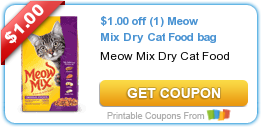 Hot Printable Coupon: $1.00 off (1) Meow Mix Dry Cat Food bag