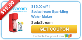 Hot New Printable Coupon: $15.00 off 1 Sodastream Sparkling Water Maker
