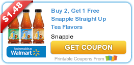 Hot New Printable Coupon: Buy 2, Get 1 Free Snapple Straight Up Tea Flavors