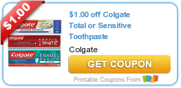 Hot New Printable Coupon: $1.00 off Colgate Total or Sensitive Toothpaste