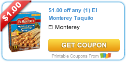 HOT New Printable Coupon: $1.00 off any (1) El Monterey Taquito
