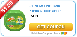 HOT New Printable Coupon: $1.50 off ONE Gain Flings 31ct or larger