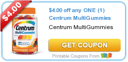 HOT New Printable Coupon: $4.00 off any ONE (1) Centrum MultiGummies